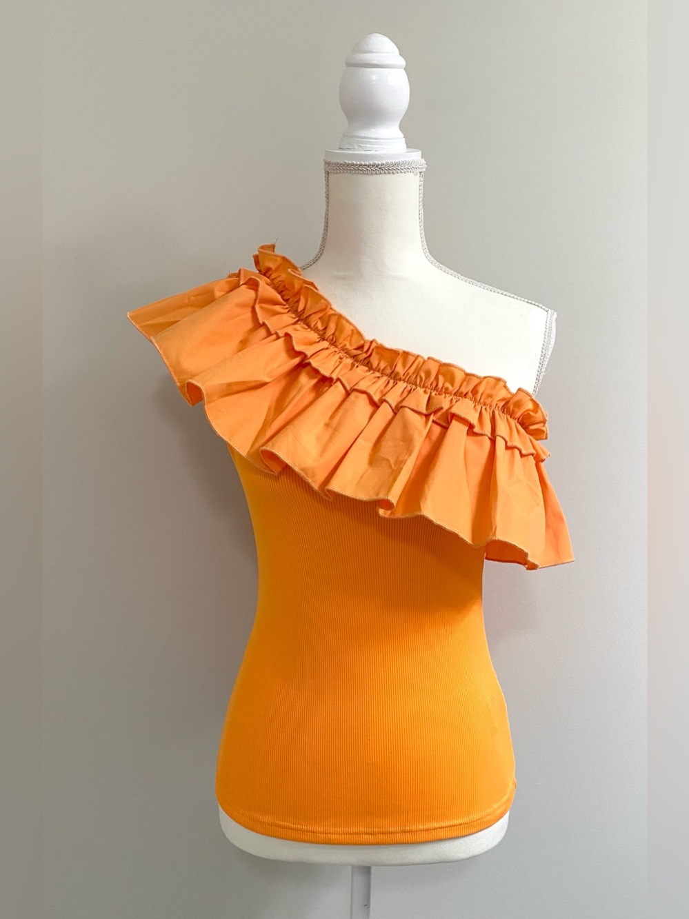SHEIN Womens M Orange Ruffle Asymmetrical Top Boho Fall 90s Cottagecore Preppy - Picture 5 of 16